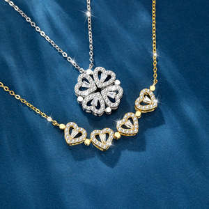 Collar con Colgante Combinable en Forma de Corazón y Trébol de Cuatro Hojas, con Atracción Magnética, Regalo Único - Product Image 1