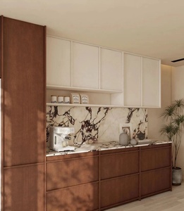 Sistema <span class=keywords><strong>de</strong></span> Gabinetes <span class=keywords><strong>de</strong></span> <span class=keywords><strong>Cocina</strong></span> Estilo Esqueleto, Color Madera Clara, Marco <span class=keywords><strong>de</strong></span> Metal Negro, Diseño Flotante, Tiradores Ocultos - Product Image 5