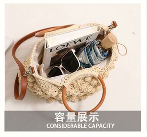 Sac bandoulière tressé en paille pour femme, nouveau sac de plage avec poignée en bois, sac de vacances en paille avec fermeture éclair - Product Image 6