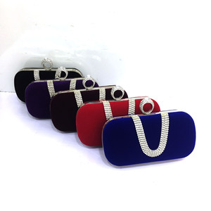 Fashionable Women's New Style Evening Bag Velvet Square Rhinestone <b>Clutch</b> Purse Shoulder Handbag for Black Dress Banquets - Product Image 1