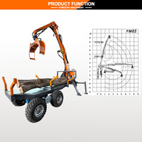 Carro trainabile per la movimentazione di legname con certificazione CE, portata 2 tonnellate, controllo a joystick, motore a benzina, con gru a disco e trazione 4WD