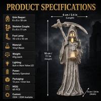 Ensemble de figurines LED d'Halloween - Couple de squelettes Porteurs de l'âme, lampes de sol, 3 designs, lumière chaude, alimentées par piles, en résine vinyle |   Décoration intérieure