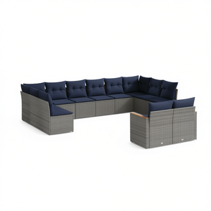 Set Divano da Giardino in Polyrattan 12 Pezzi Grigio con Cuscini, Arredamento da Esterno Stile Contemporaneo, Set da Giardino 10 Posti - Product Image 1