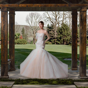 Elegant Strapless Mermaid <strong>Wedding</strong> <strong>Dress</strong> Modern Sweetheart Intricate Embroidered Sequined Bodice Voluminous <strong>Ombre</strong> Flowers Ruffles - Product Image 5