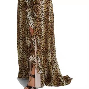 Nuevo Diseño de Vestido de Noche al por Mayor para Mujer, Vestido Sexy con Tirantes Finos de Chifón, Vestidos Modestos, Vestido Sexy con Escote en V Profundo y Estampado de Leopardo - Product Image 6