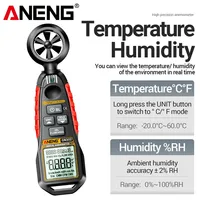 Anemómetro Digital ANENG GN302, 9999 Lecturas, Medidor de Velocidad del Viento de 0.4-30m/s con Prueba de Volumen de Aire, Temperatura y Humedad