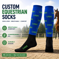 Chaussettes d'équitation techniques respirantes, durables, bleu-noir, avec logo personnalisé et compression de soutien