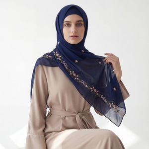 Exquisite Dubai Embroidered Chiffon Hijab - Breathable Summer Muslim Scarf - Long Elegant Premium Chiffon <strong>Shawl</strong> for <strong>Weddings</strong> - Product Image 4