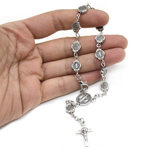 Bracelet chapelet TheRosaries en alliage de zinc argenté antique, croix catholique, bijou unisexe, cadeau - Product Image 2