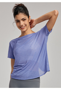 Wholesale Women's Twist <b>Back</b> Cut Out Yoga <b>Top</b> Short Sleeve Loose Fit Workout Cover Up Breathable Pilates Athletic T Shirt - Product Image 4