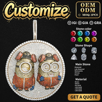 Promotion : Pendentif Hip Hop Moissanite entièrement pavé, motif personnage de dessin animé rond, pour homme, style streetwear, cadeau