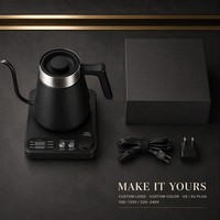 Bouilloire électrique à col de cygne en acier inoxydable noir, contrôle de la température, pour café filtre, 1L, sans fil, chauffe-eau rapide