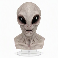 Masque en latex gris extraterrestre, tête et épaules entières, masque d'Halloween réaliste avec de grands yeux amande, 5 couleurs pour cosplay