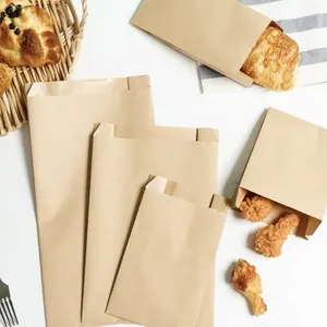 Nuevo producto, bolsa de papel para pan de pollo a prueba de grasa de grado alimenticio marrón blanco, bolsas de papel Kraft para alimentos fritos