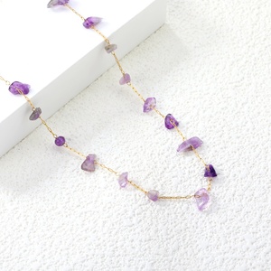 Nueva joyería de piedra Natural 18K chapado en oro Irregular amatista piedra encanto delicado collar de cadena joyería de acero inoxidable al por mayor - Product Image 3