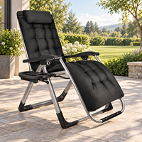 Chaise de plage pliante noire rembourrée avec table latérale et porte-gobelet, chaise longue d'extérieur zéro gravité