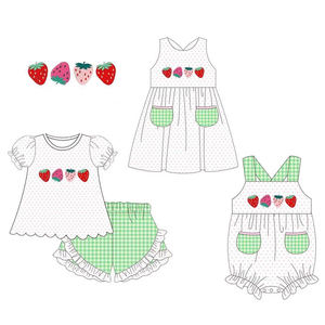 Preventa MOQ 5, Ropa de Verano para Niñas con Estampado Festivo de Fresas, Ropa al por Mayor para Hermanas, Moda Infantil, Boutique para Niños Pequeños, Precio de Fábrica - Product Image 1