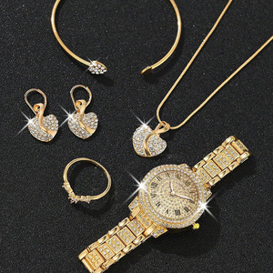 Wholesale Diamond Women's Watch Set Alloy Fashion High-end Sense <strong>Roman</strong> Pattern Jewelry Quartz Watch Set for Women - Product Image 3