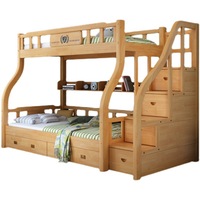 Lit superposé multifonctionnel en bois de chêne massif pour enfants et adultes, design style rondins