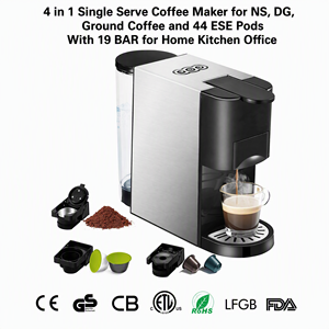 Machine à café 4 en 1 19Bar compatible avec les capsules NS DG, café moulu, dosettes ESE 44 mm, machine à expresso à portion individuelle - Product Image 1
