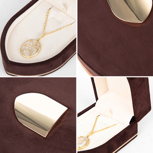 Zebopak Dark Brown Velvet Arch Shape Jewelry Box Collection with <b>Ring</b> Necklace Pendant Gold Trim <b>Storage</b> Case Wholesale - Product Image 3