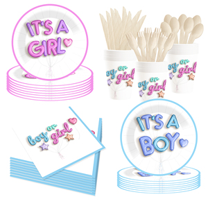 DAMAI Gender Reveal Theme Disposable Dessert Dinner <b>Paper</b> Plates Cup Napkin Tableware Set for Party Supplies for Baby Shower - Product Image 2
