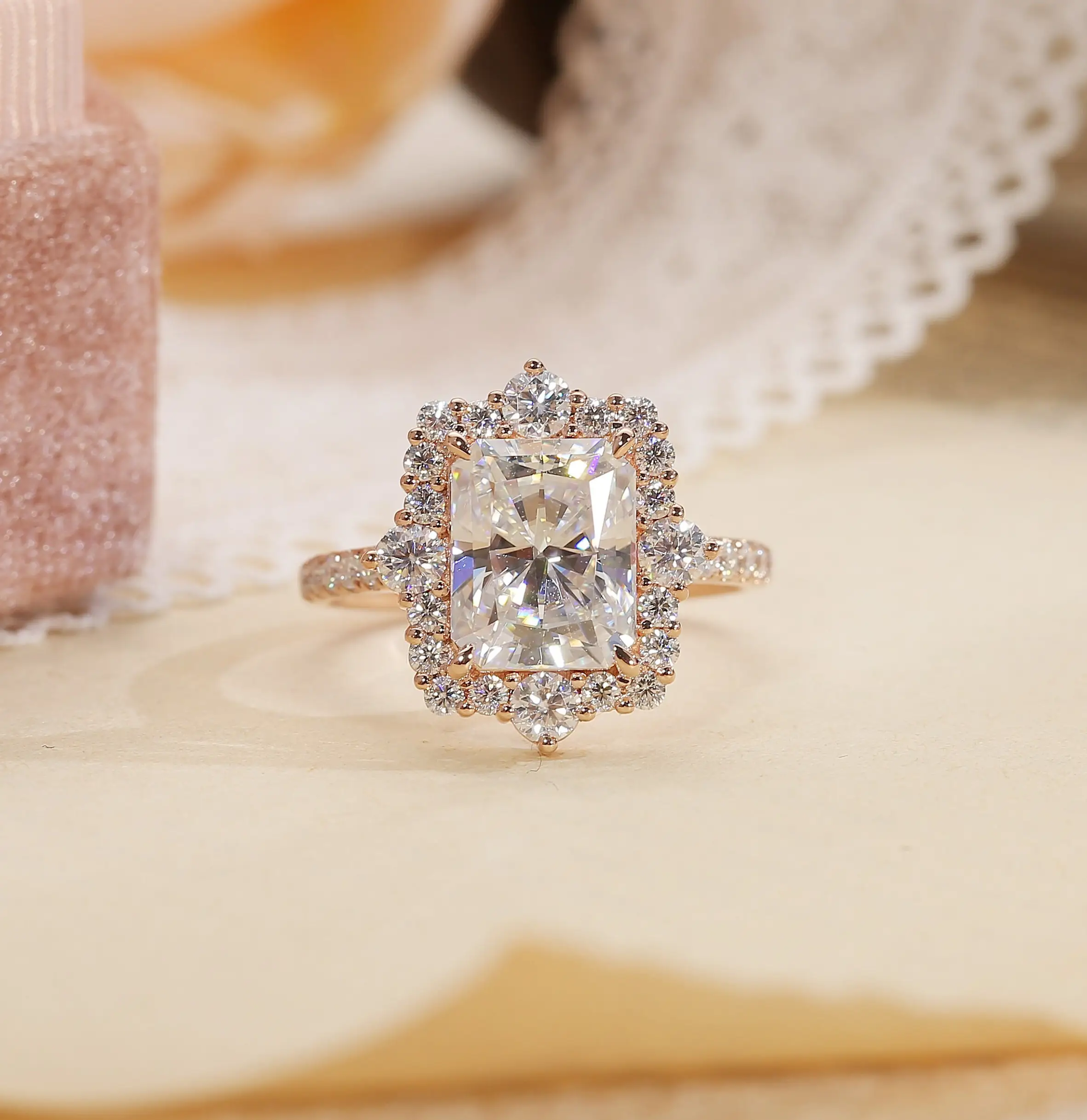 แหวนแต่งงานเพชรสำหรับผู้หญิงแหวนเพชรแท้14K วินเทจสำหรับผู้หญิง