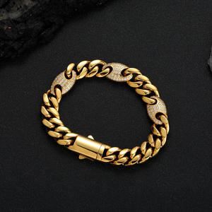 Bracelet <span class=keywords><strong>en</strong></span> acier inoxydable <span class=keywords><strong>de</strong></span> style cubain, bijoux pour hommes, hip-hop, plaqué <span class=keywords><strong>or</strong></span> 18 carats, bracelet cubain épais <span class=keywords><strong>en</strong></span> zircon, nez <span class=keywords><strong>de</strong></span> cochon - Product Image 6