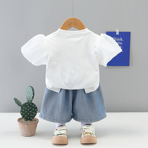 Completo Estivo per Bambina con Stampa Animalier, Stile Coreano Trendy, Logo, Poliestere/Cotone, Manica Corta, Due Pezzi con Pantaloncini, Tuta per Neonata 2026 - Product Image 4