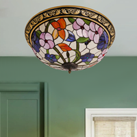 Vintage Tiffany Style Baroque Vitrail Fleur de Lotus Plafonnier Suspendu Installer Couloir Salon Base Métallique
