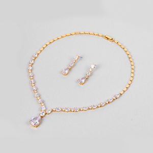 Set Perhiasan Pernikahan Pengantin, Kualitas Terbaik, Kalung CZ Tetesan Air Zirkonia Kubik, Anting Jatuh - Product Image 5