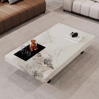 Ensemble table basse rectangulaire en bois avec dessus en marbre moderne et luxueux pour le salon avec tiroirs meubles multifonctions au design unique