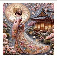 Kit de Broderie Diamant 5D DIY Geisha Japonaise, Peinture sur Toile à Strass, Dame Traditionnelle Élégante, Artisanat