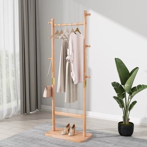 Wooden Coat Rack Freestanding, Entryway Garment Rack with Shoe <b>Shelf</b>&Side Hooks, Sturdy Clothes Hanger Stand for Bedroom Hallway - Product Image 4