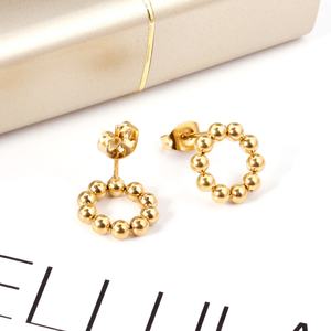 Wholesale Korean Style Stainless Steel Jewelry 18k PVD Gold Plated <b>Earrings</b> Women Hollow Circle Round Beads <b>Stud</b> <b>Earrings</b> - Product Image 4