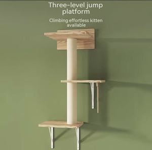 Rak Panjat Kucing Modern Klasik dari Kayu Solid yang Dipasang di Dinding dengan Tali <span class=keywords><strong>Sisal</strong></span> dan Kain Beludru 4 Tingkat Platform Lompat Kucing Tiang Garukan - Product Image 5