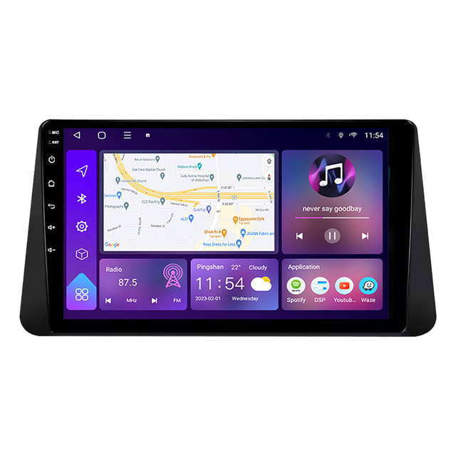 Route Factory 9-inch Universal Car Radio with Octa Core Android 14 4G DSP Wireless Carplay GPS Navigation and RGB Features