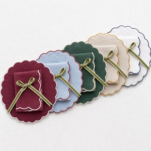 Napperons festonnés en gros, serviettes en pur lin français avec broderie pour hôtels, festivals, Noël, LOGO personnalisé - Product Image 5