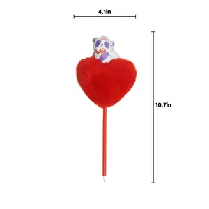 Valentine's Day Promotion Gift Plush Pen Heart Shape Fluffy Pen Cute Ballpoint Pens Party Supplies