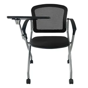 Stackable Mesh Fabric Conference Study Training Folding Office Chair Desk With Writing Table For Conference Room Meeting