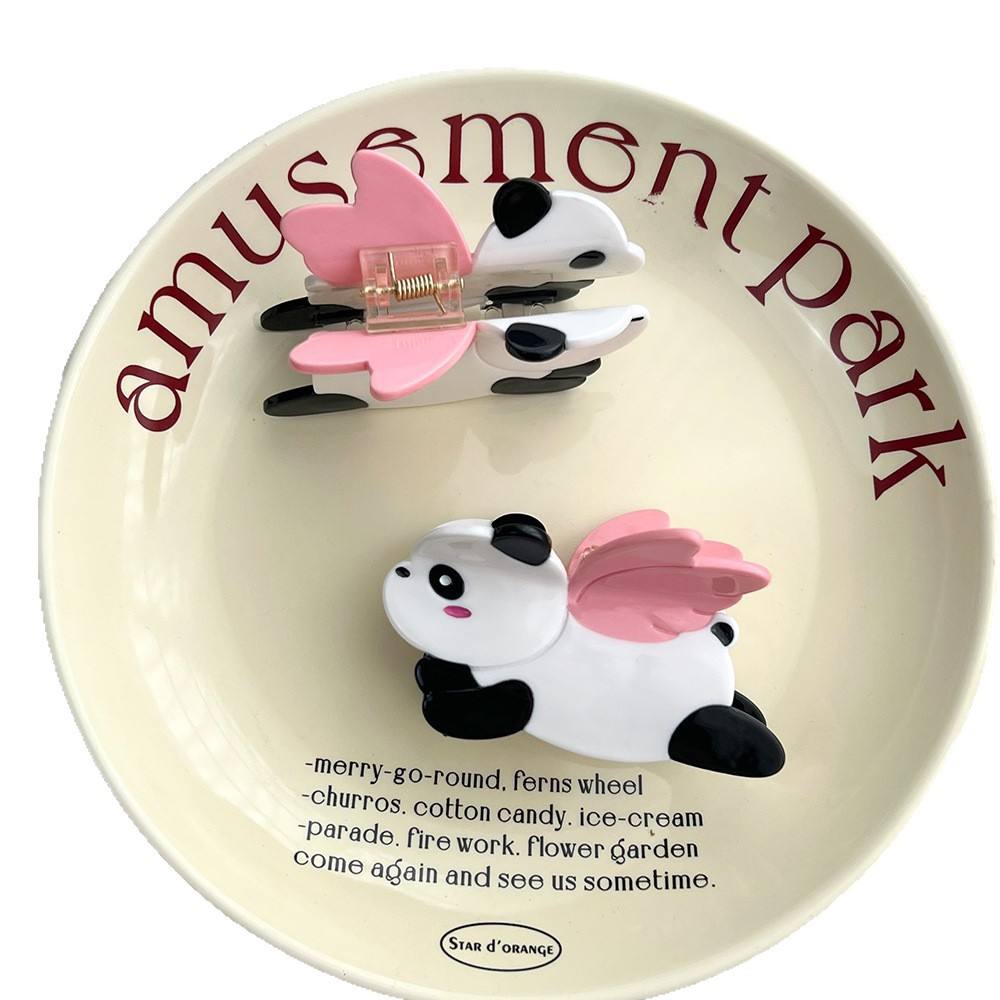 New Cute Sweet Simple Versatile Flying Panda Hair Clip Acetate Claw Clip for Women Cartoon Animal Headwear Accessories