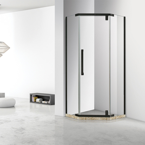 Two Fixed <strong>Door</strong> One Hinge Shower <strong>Door</strong> Black <strong>Framed</strong> Tempered Glass Shower <strong>Screen</strong> Room - Product Image 5