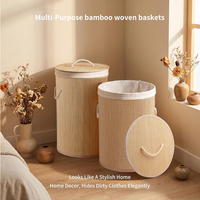 Panier à linge en bambou rond et rectangulaire avec poignées en corde et couvercle, corbeille à vêtements tressée, organisateur combiné pour chambre et salle de bain, vente en gros