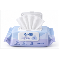 Lingettes humides pour bébé OEM, 72 unités, sans parfum, douces, avec couvercle refermable