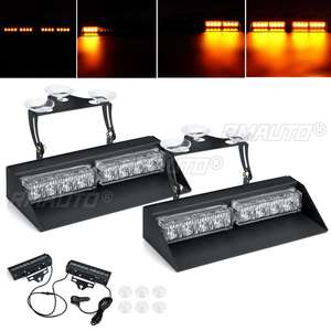 2 pièces, 10-30V, feux stroboscopiques d'urgence clignotants blancs et ambre, 27 modes, lampe de pare-brise intérieure avec ventouses pour camions - Product Image 2