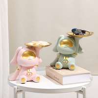 Plateau décoratif en résine de lapin créatif pour salon, véranda, clés, bonbons, décoration de la maison, cadeaux de pendaison de crémaillère
