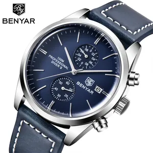 BENYAR 5187M Fashion Leather Quartz Watch Sports Multifunctional Timing Code Watch Men's Automatic Waterproof Clock