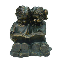 Statue en bronze grandeur nature d'un garçon et d'une fille lisant sur un banc, décoration extérieure pour parc, jardin, campus, sculpture en métal coulé d'enfants lisant