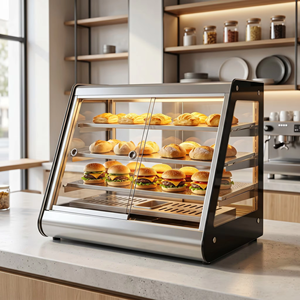Vitrina Calentadora de Alimentos Eléctrica de Acero Inoxidable con Frente Inclinado, Capacidad de 50L, Calentador Multifuncional para Mostrador - Product Image 5