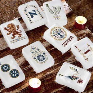 Jeu de Mahjong Américain Moderne de Luxe à Thème Juif, Tuiles en Acrylique Blanc Nacré, Motifs Étoile de David, Lion, Hamsa, Colombe, Hébreu - Product Image 3